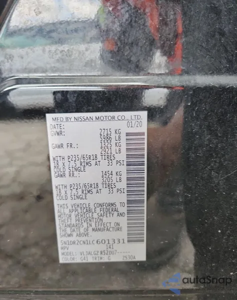 2020 Nissan Pathfinder Sl from USA, damaged, VIN 5N1DR2CN1LC601331